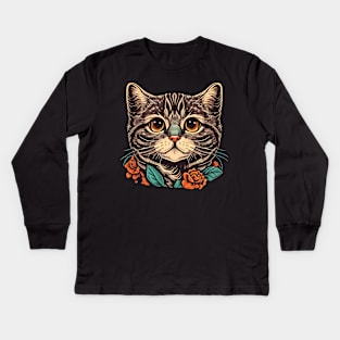 Lady Kitten Cat Flower Lover, Cat Mom Cat Girl Girfs Kids Long Sleeve T-Shirt